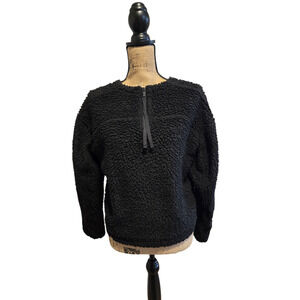 Lululemon black fuzzy crew neck with front half zip, size 6